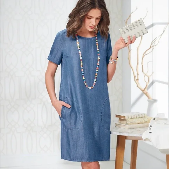 white christmas dresses Lee Lyocell Dress - Dark Blue Wash | Betty Basics main image 1